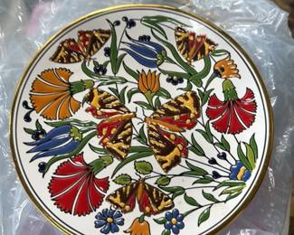 Handmade Ceramic Plate with Butterfly and Floral Motif