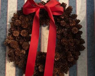 Pine Cone Wreath with Red Ribbon