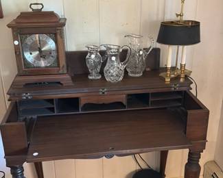 Antique Cellarette Cabinet with Lamp and Clock