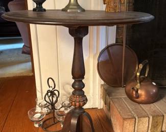 Antique Pedestal Side Table with Candlestick and Vase