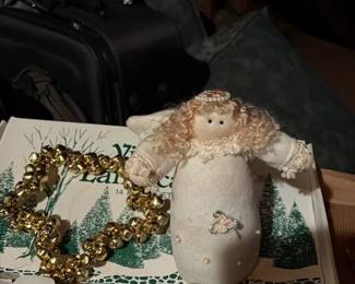 Stuffed Angel with Red Hair, Roses, Beads & Lace Accents