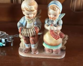 Vintage Ceramic Figurine of Two Children Playing Accordian