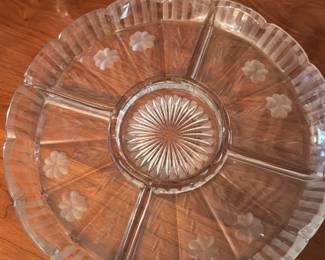 Vintage Etched Glass Divided Serving Platter