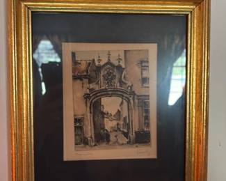 Architectural Etching in Gilded Frame