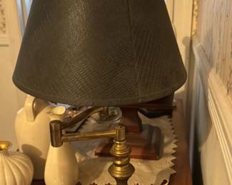 Vintage Brass Desk Lamp with Textured Shade