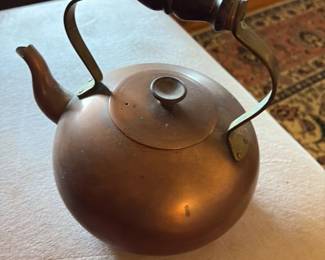 Antique Copper Kettle with Wooden Handle