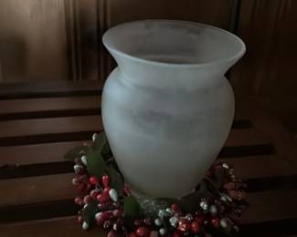 Frosted Glass Vase with Berry Garland