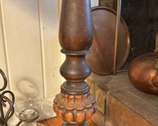 Antique Pedestal Side Table with Candlestick and Vase
