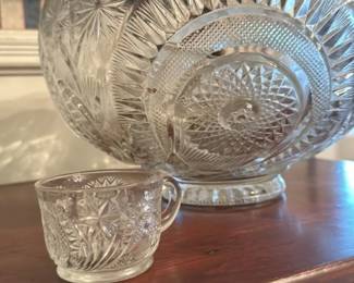Victorian Glass Punch Bowl with Cups