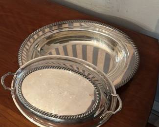 Silver Plated Oval Serving Tray with Rope Edge and Handles
