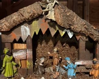 Artificial Christmas Wreath and Nativity Scene