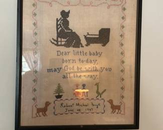 Vintage Cross Stitch Birth Announcement Sampler