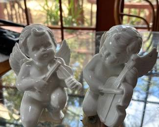 Pair of Ceramic Cherubs Playing Violins