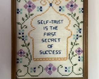 Vintage Cross-Stitch Sampler "Self-Trust is the First Secret of Success"
