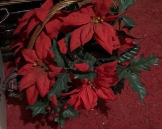 Artificial Pointsettia and Holly Wreath