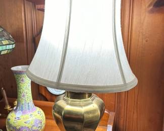Brass Table Lamp with Cream Bell Shade