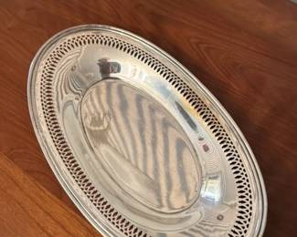 Oval Silver Plated Tray with Pierced Rim