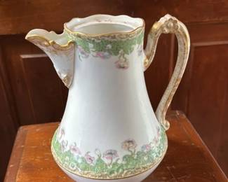 Antique Limoges Porcelain Pitcher with Floral Decoration