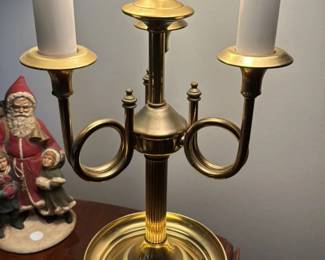 Vintage Brass Candlestick Table Lamp with Black Empire Shade