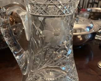 Cut Crystal Pitcher with Floral Engraving