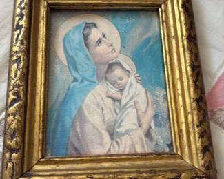 Madonna and Child Painting in Ornate Gilt Frame