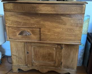 Antique Oak Cabinet with Carved Detail
