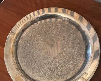 Silver Plated Serving Tray with Engraved Scrollwork