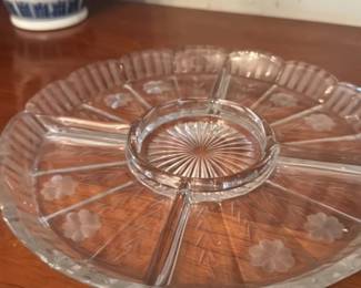 Vintage Etched Glass Divided Serving Platter