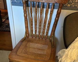 Antique Oak Spindle Back Armchair with Cane Seat
