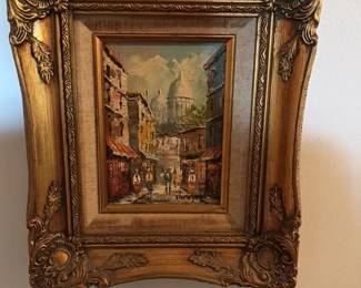 Vintage Oil Painting of European Cityscape