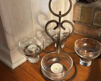 Wrought Iron and Glass Candelabra