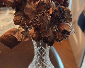 Dried Roses in Crystal Vase
