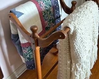 Vintage Quilt Rack with Crochet Throw