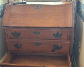 Antique Pine Secretary Desk with Drawers
