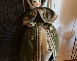 Vintage Porcelain Doll in Green Gown