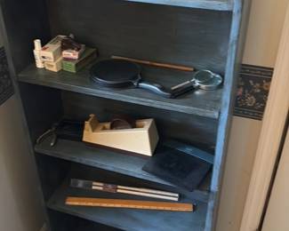 Vintage Shelf Unit with Assorted Collectibles