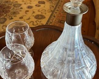 Cut Crystal Decanter and Two Glasses Set