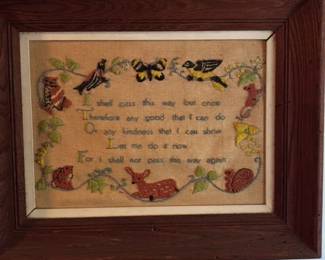 Vintage "I Shall Not Pass This Way Again" Needlepoint Sampler