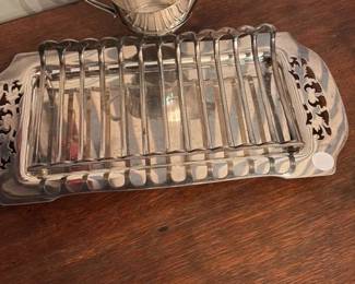 Antique Silver Plated Toast Rack with Sauce Boat