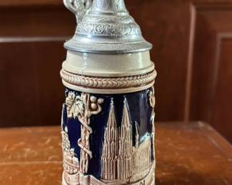German Beer Stein with Pewter Lid