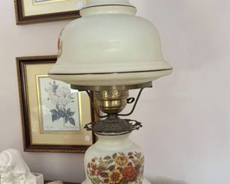 Victorian Style Oil Lamp with Floral Decoration