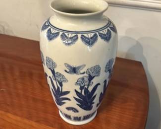 Blue and White Porcelain Vase with floral and butterfly motif