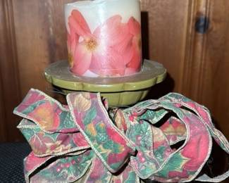 Floral Decorated Candle with Ribbon