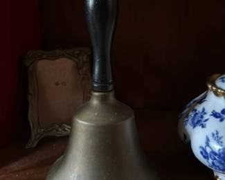 Antique Brass School Bell with Wooden Handle