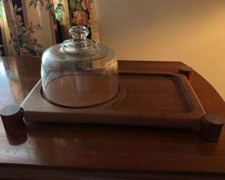 Vintage Wooden Cheese Board with Glass Cloche