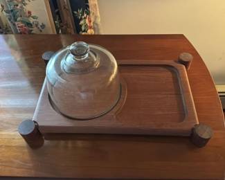 Vintage Wooden Cheese Board with Glass Cloche