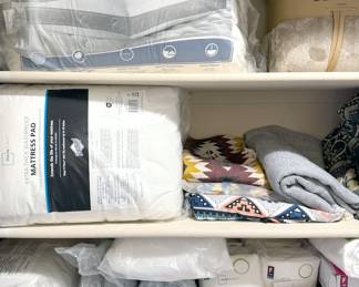 Bed linens: pillows, mattress pads, sheets