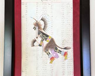 Kachina drawing on old ledger paper