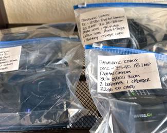 Cameras (DSLRs):  Nikon D3500 + lenses, Fuji XT1, Sony LX w lens, Casio EX FH100, Canon EOS, Pentax Qt; camera bags, lenses, flashes