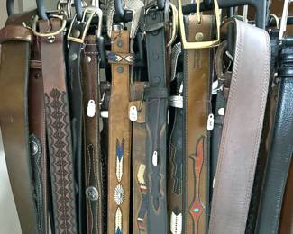 Men's leather belts, some hand-tooled